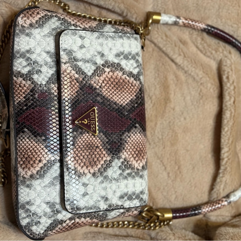 Guess Snake Print Shoulder Bag with Gold Chain - Picture 7 of 11